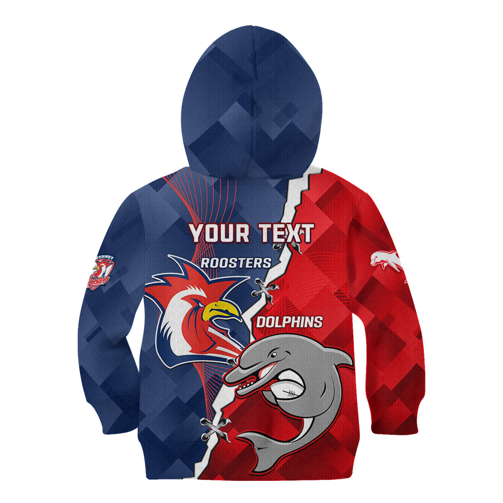 Personalised Dolphins And Roosters Rugby Kid Hoodie NRL Sporty Style