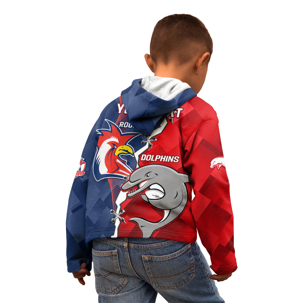 Personalised Dolphins And Roosters Rugby Kid Hoodie NRL Sporty Style