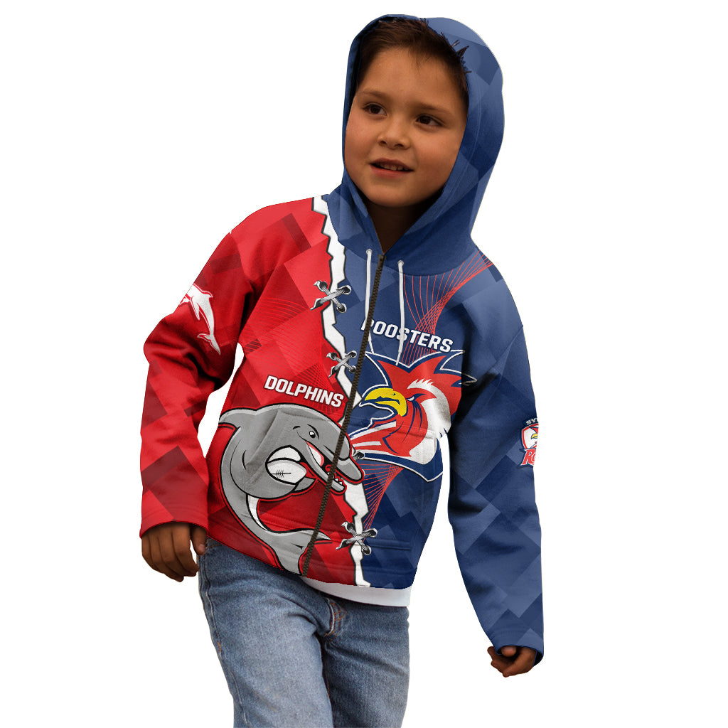 Personalised Dolphins And Roosters Rugby Kid Hoodie NRL Sporty Style
