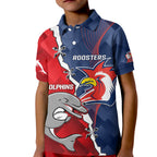 Personalised Dolphins And Roosters Rugby Kid Polo Shirt NRL Sporty Style