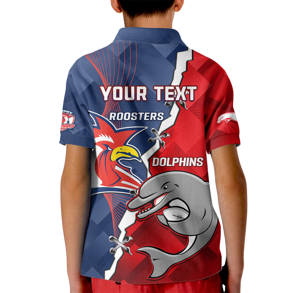 Personalised Dolphins And Roosters Rugby Kid Polo Shirt NRL Sporty Style