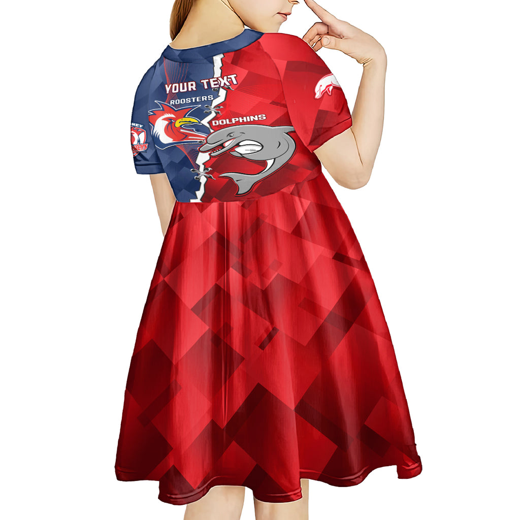 Personalised Dolphins And Roosters Rugby Kid Short Sleeve Dress NRL Sporty Style