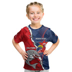 Personalised Dolphins And Roosters Rugby Kid T Shirt NRL Sporty Style