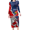 Personalised Dolphins And Roosters Rugby Long Sleeve Bodycon Dress NRL Sporty Style