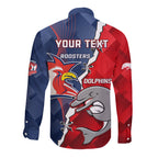 Personalised Dolphins And Roosters Rugby Long Sleeve Button Shirt NRL Sporty Style