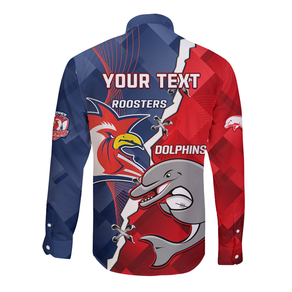 Personalised Dolphins And Roosters Rugby Long Sleeve Button Shirt NRL Sporty Style