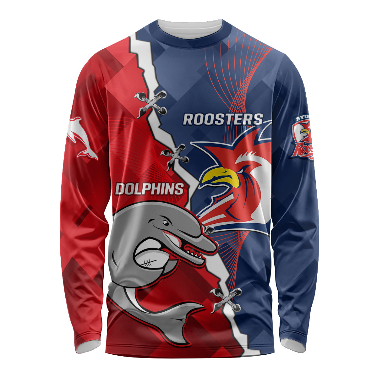 Personalised Dolphins And Roosters Rugby Long Sleeve Shirt NRL Sporty Style