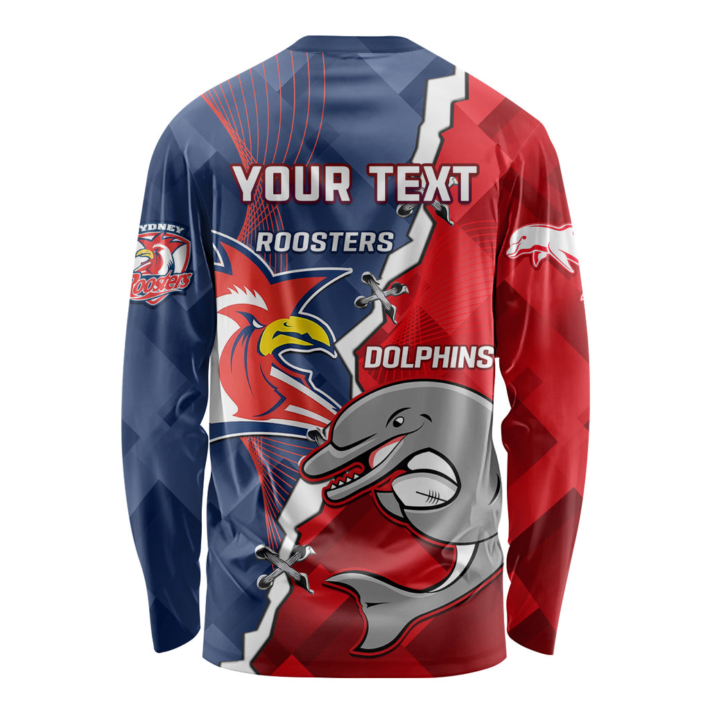 Personalised Dolphins And Roosters Rugby Long Sleeve Shirt NRL Sporty Style