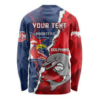 Personalised Dolphins And Roosters Rugby Long Sleeve Shirt NRL Sporty Style