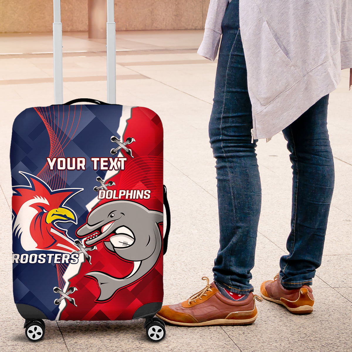 Personalised Dolphins And Roosters Rugby Luggage Cover NRL Sporty Style