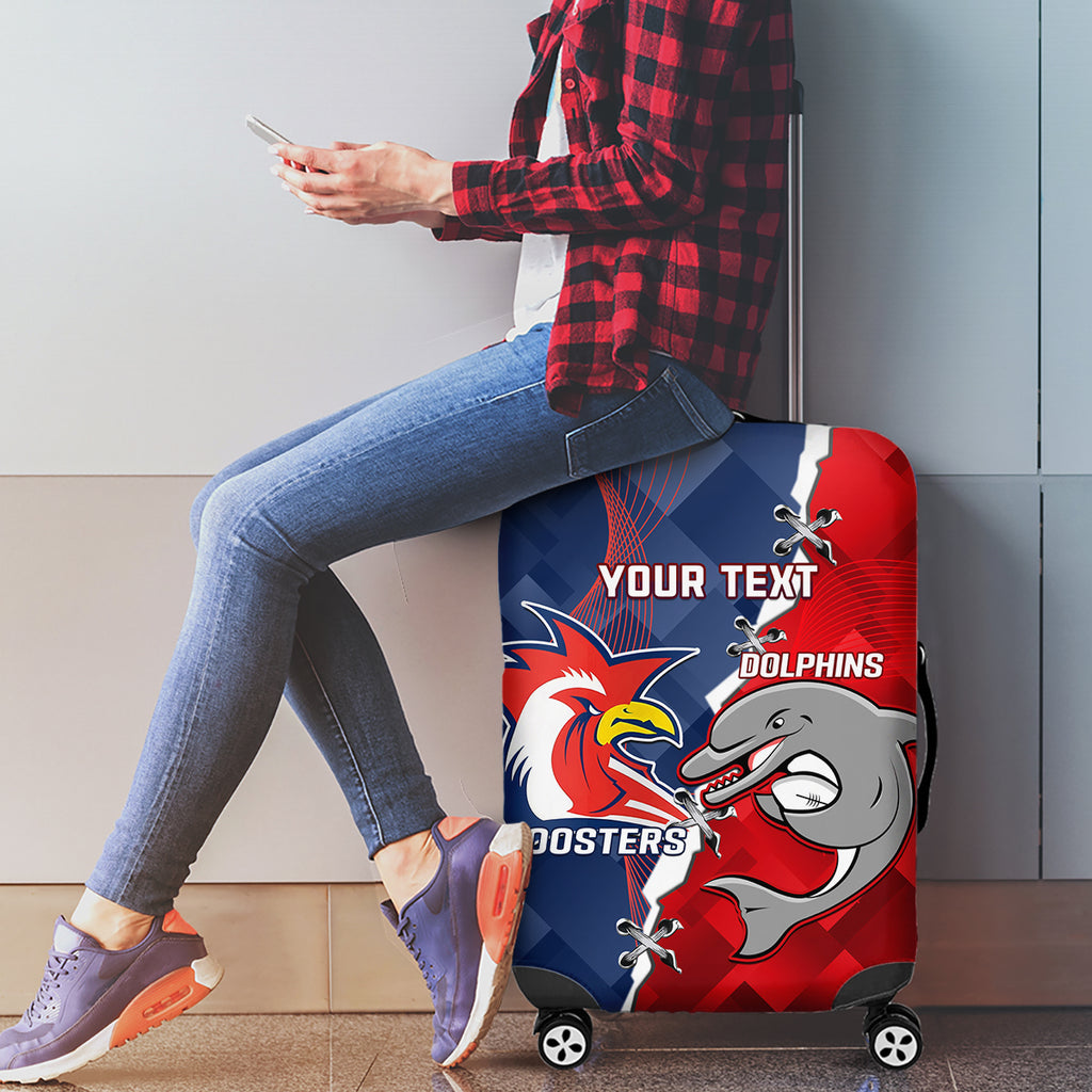 Personalised Dolphins And Roosters Rugby Luggage Cover NRL Sporty Style