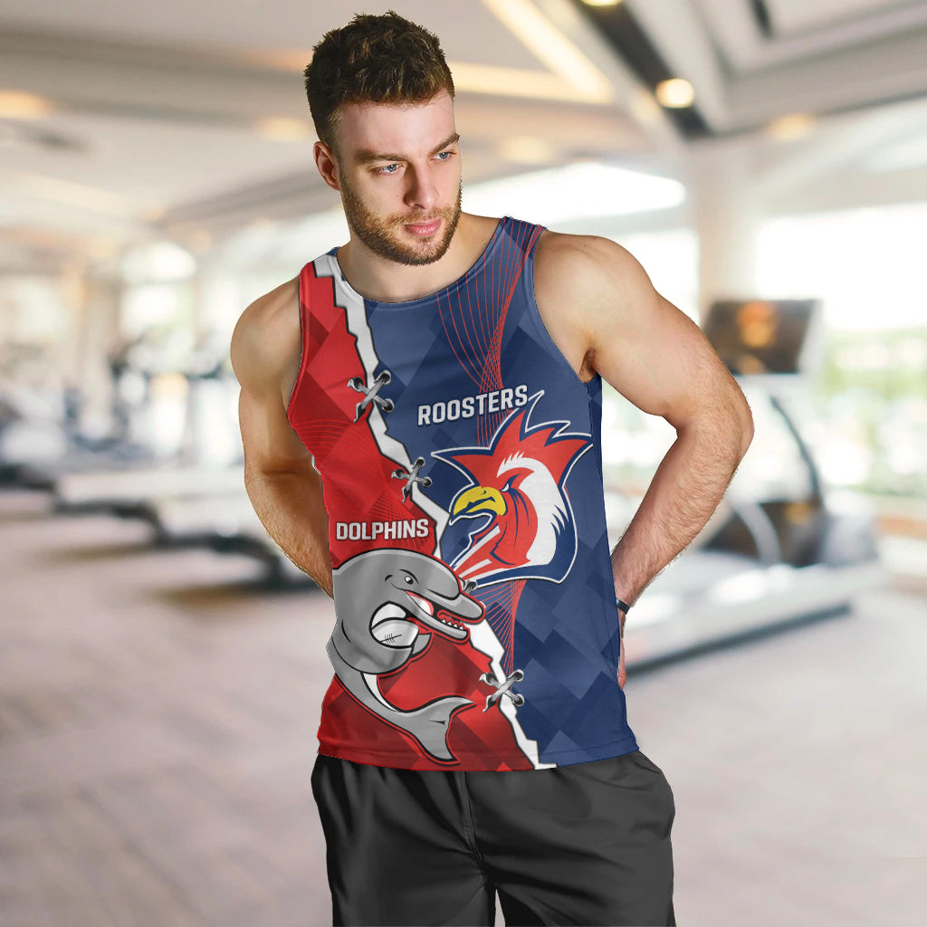 Personalised Dolphins And Roosters Rugby Men Tank Top NRL Sporty Style