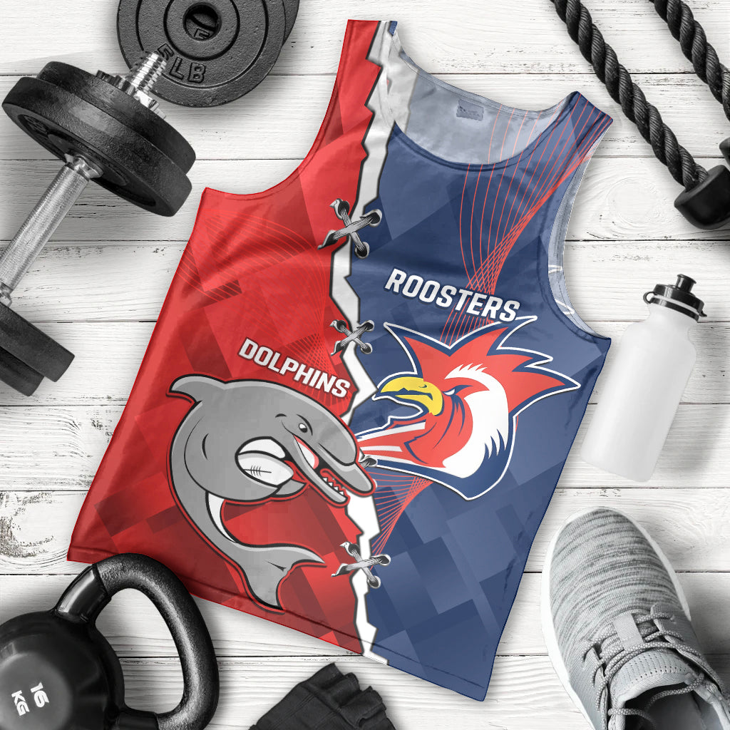 Personalised Dolphins And Roosters Rugby Men Tank Top NRL Sporty Style