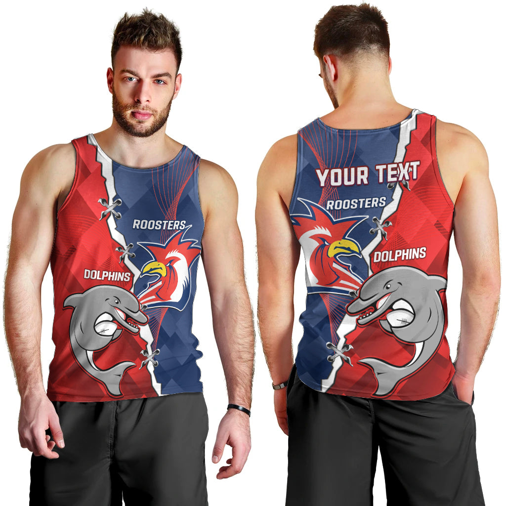 Personalised Dolphins And Roosters Rugby Men Tank Top NRL Sporty Style