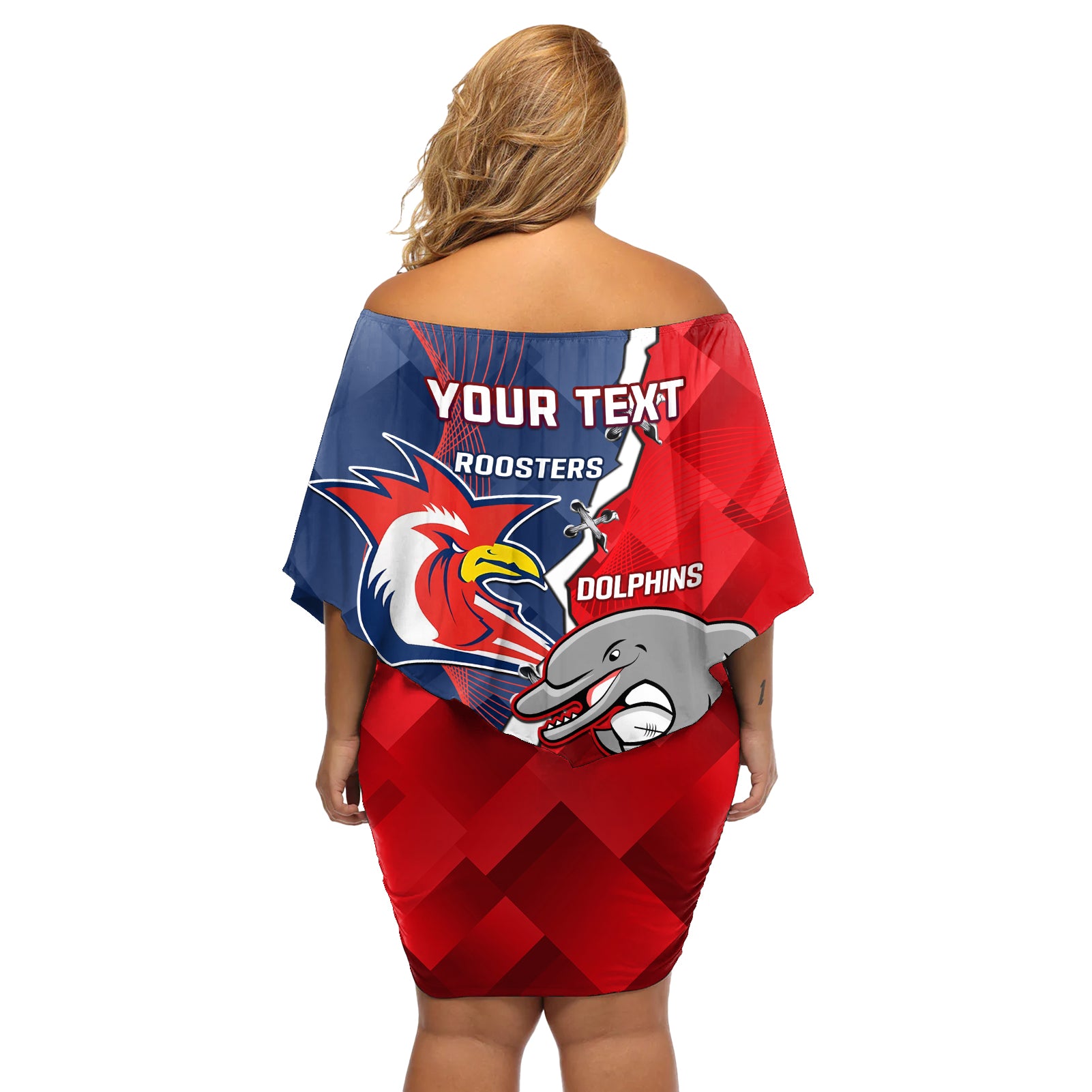 Personalised Dolphins And Roosters Rugby Off Shoulder Short Dress NRL Sporty Style