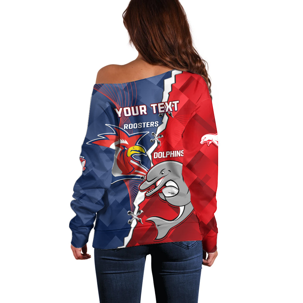 Personalised Dolphins And Roosters Rugby Off Shoulder Sweater NRL Sporty Style