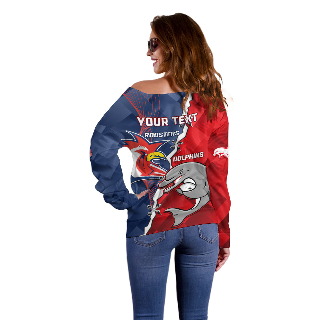 Personalised Dolphins And Roosters Rugby Off Shoulder Sweater NRL Sporty Style