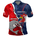 Personalised Dolphins And Roosters Rugby Polo Shirt NRL Sporty Style