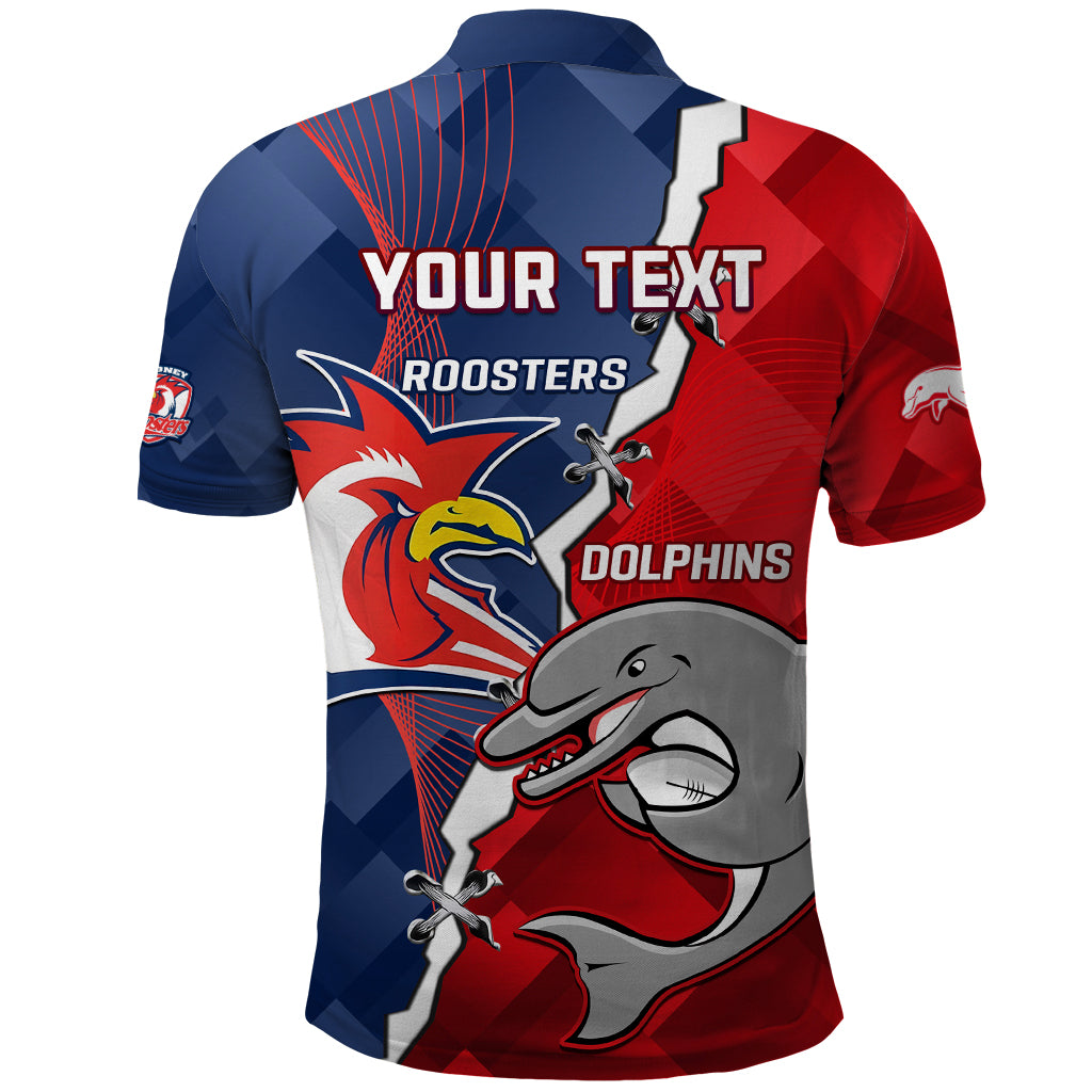 Personalised Dolphins And Roosters Rugby Polo Shirt NRL Sporty Style