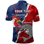 Personalised Dolphins And Roosters Rugby Polo Shirt NRL Sporty Style