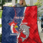 Personalised Dolphins And Roosters Rugby Quilt NRL Sporty Style