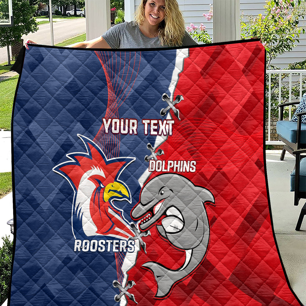 Personalised Dolphins And Roosters Rugby Quilt NRL Sporty Style