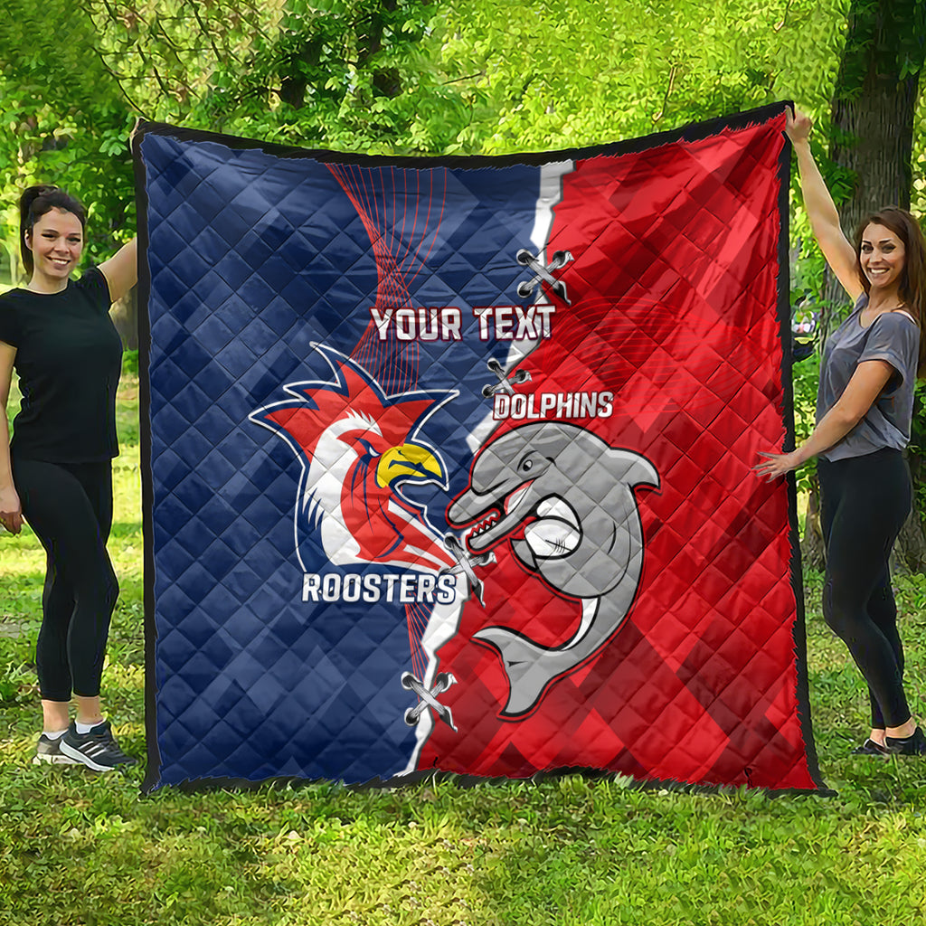Personalised Dolphins And Roosters Rugby Quilt NRL Sporty Style