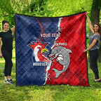 Personalised Dolphins And Roosters Rugby Quilt NRL Sporty Style