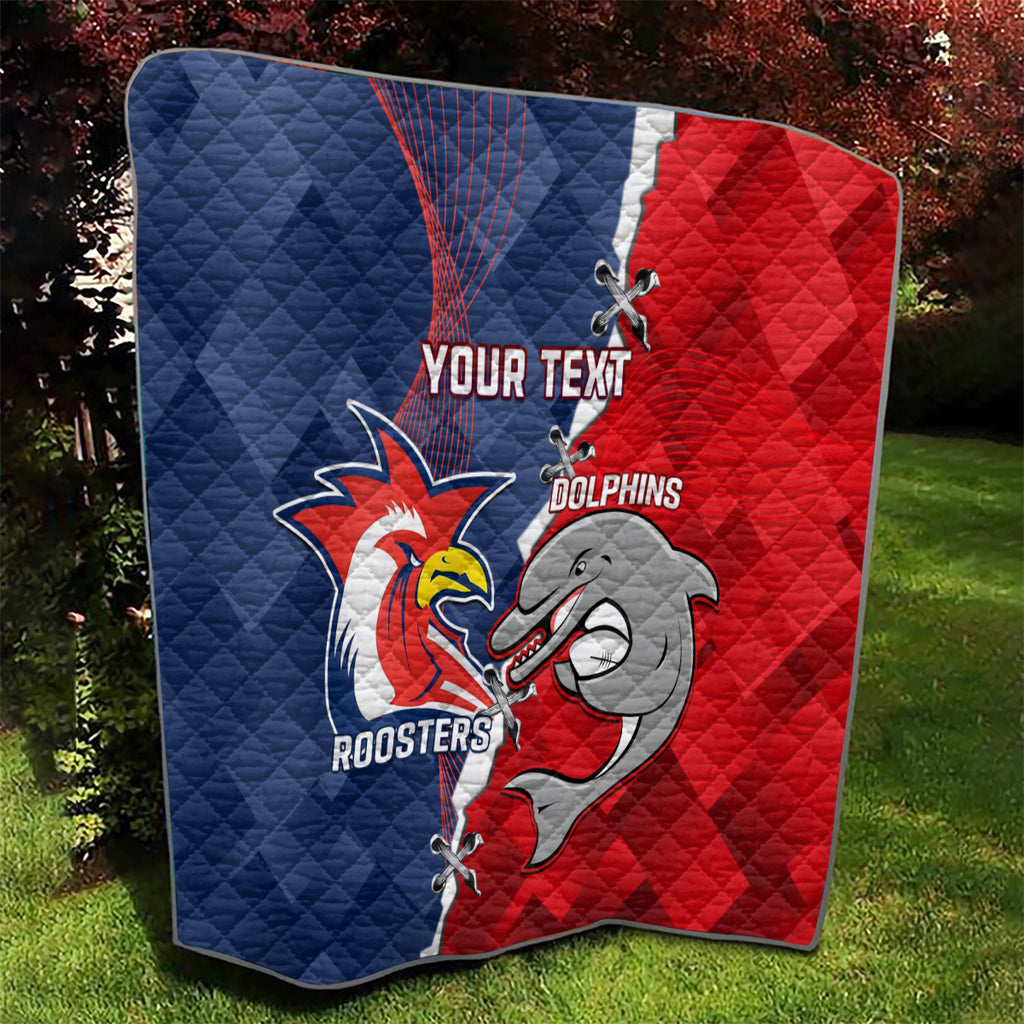 Personalised Dolphins And Roosters Rugby Quilt NRL Sporty Style