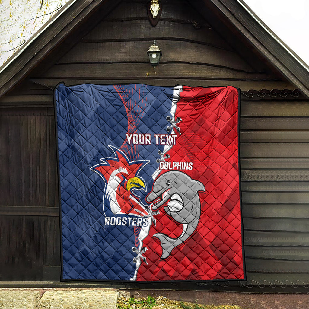 Personalised Dolphins And Roosters Rugby Quilt NRL Sporty Style
