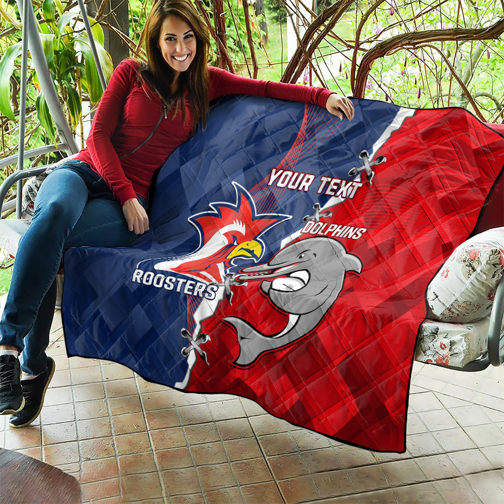 Personalised Dolphins And Roosters Rugby Quilt NRL Sporty Style