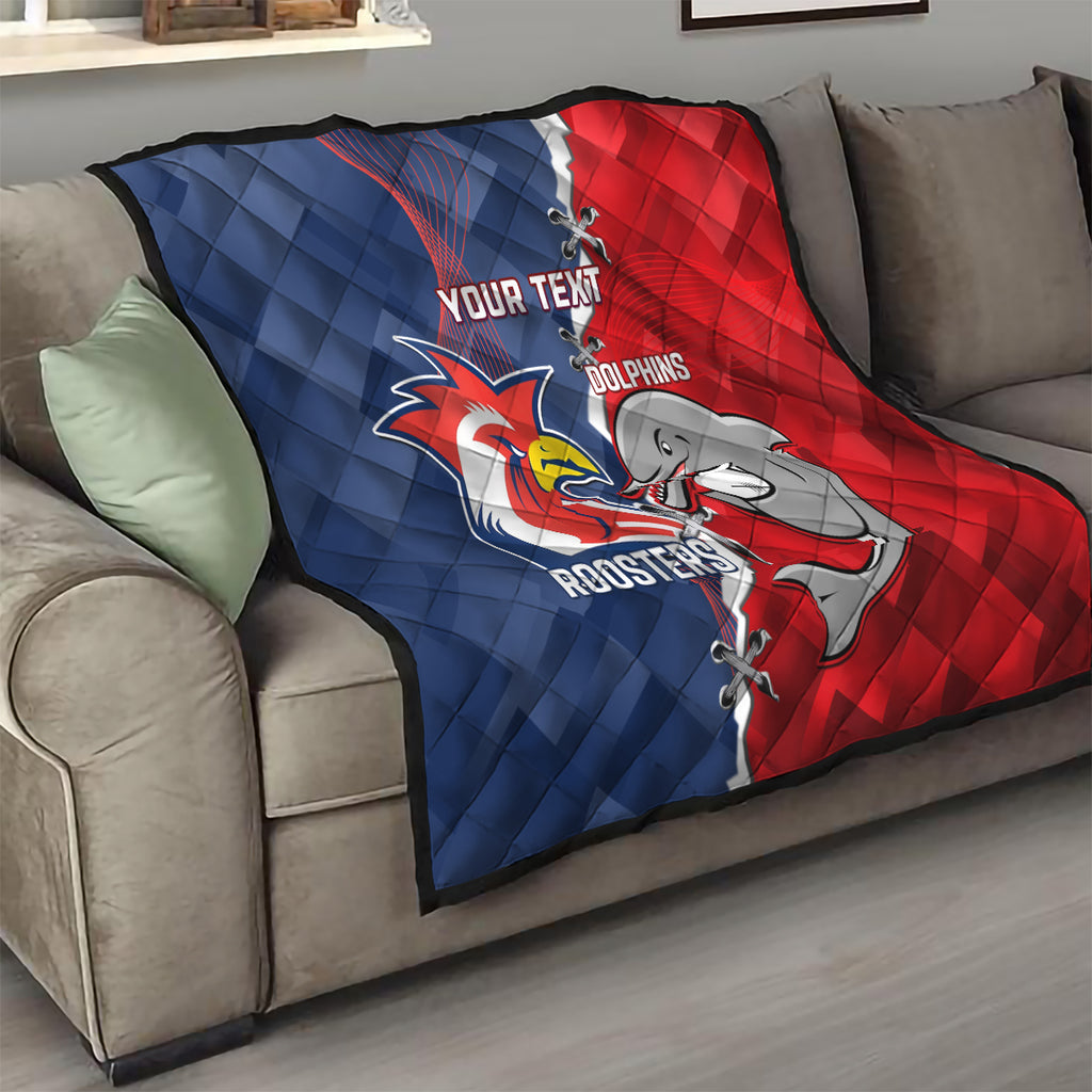 Personalised Dolphins And Roosters Rugby Quilt NRL Sporty Style