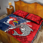 Personalised Dolphins And Roosters Rugby Quilt Bed Set NRL Sporty Style