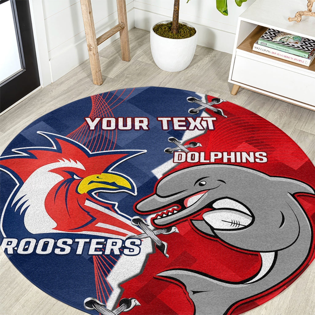 Personalised Dolphins And Roosters Rugby Round Carpet NRL Sporty Style