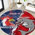 Personalised Dolphins And Roosters Rugby Round Carpet NRL Sporty Style