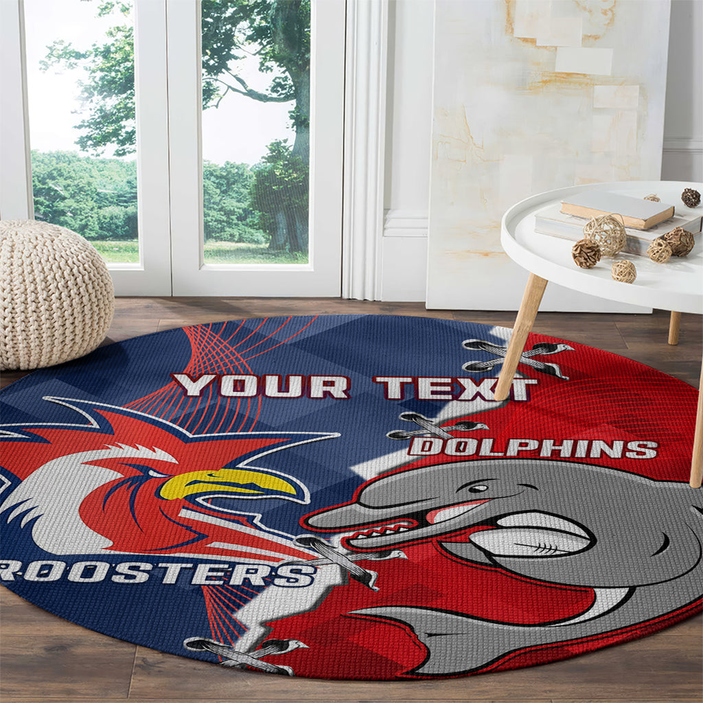 Personalised Dolphins And Roosters Rugby Round Carpet NRL Sporty Style