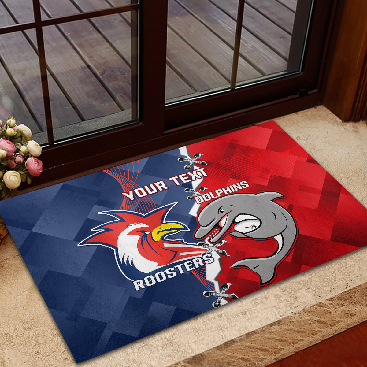 Personalised Dolphins And Roosters Rugby Rubber Doormat NRL Sporty Style
