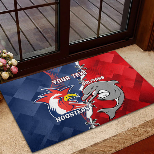Personalised Dolphins And Roosters Rugby Rubber Doormat NRL Sporty Style