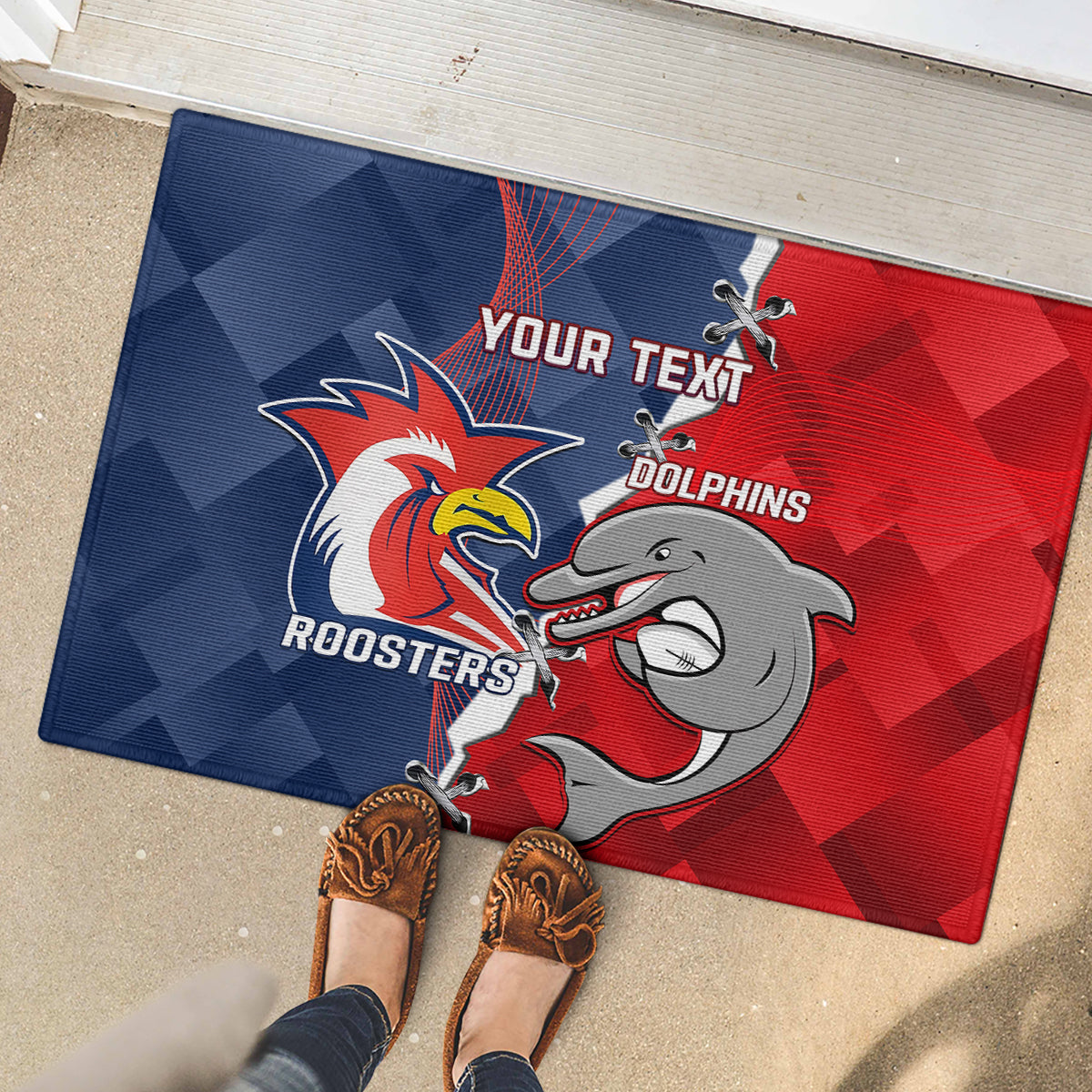 Personalised Dolphins And Roosters Rugby Rubber Doormat NRL Sporty Style