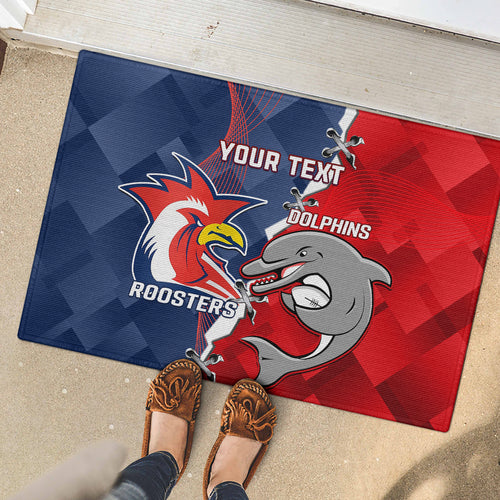Personalised Dolphins And Roosters Rugby Rubber Doormat NRL Sporty Style