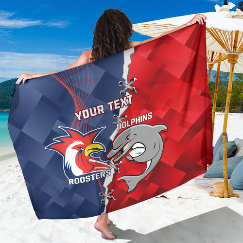 Personalised Dolphins And Roosters Rugby Sarong NRL Sporty Style