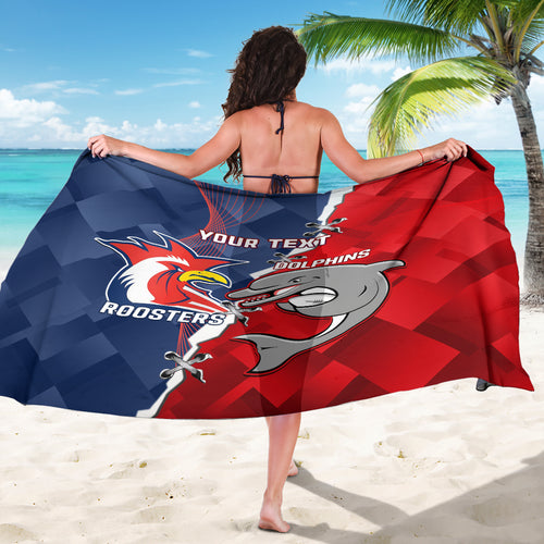 Personalised Dolphins And Roosters Rugby Sarong NRL Sporty Style