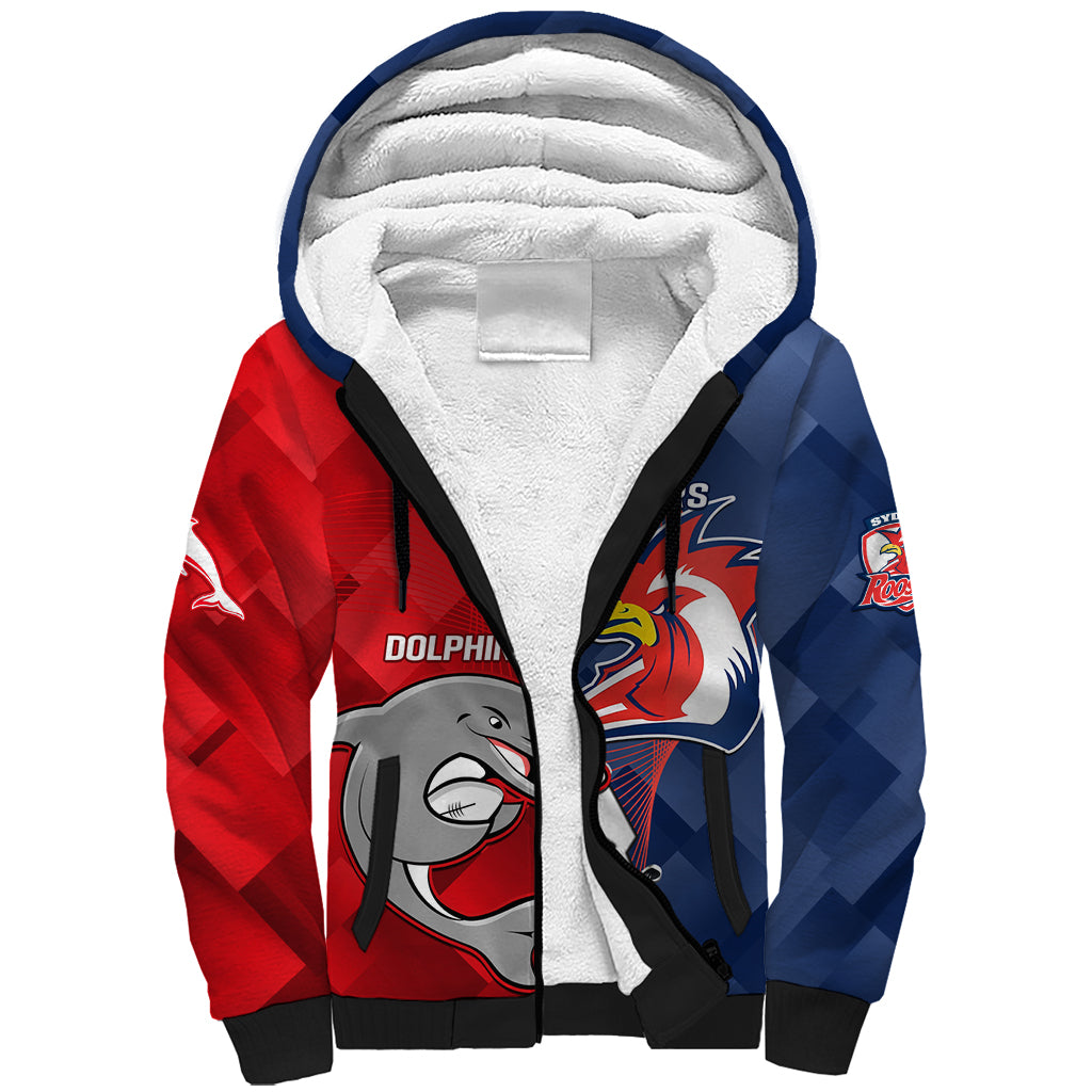Personalised Dolphins And Roosters Rugby Sherpa Hoodie NRL Sporty Style