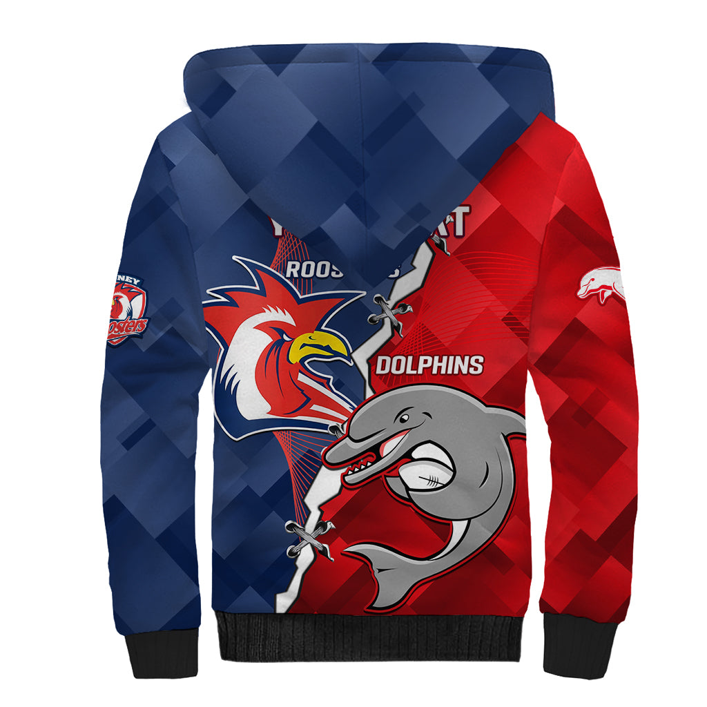 Personalised Dolphins And Roosters Rugby Sherpa Hoodie NRL Sporty Style