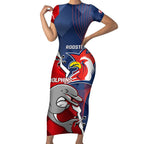 Personalised Dolphins And Roosters Rugby Short Sleeve Bodycon Dress NRL Sporty Style