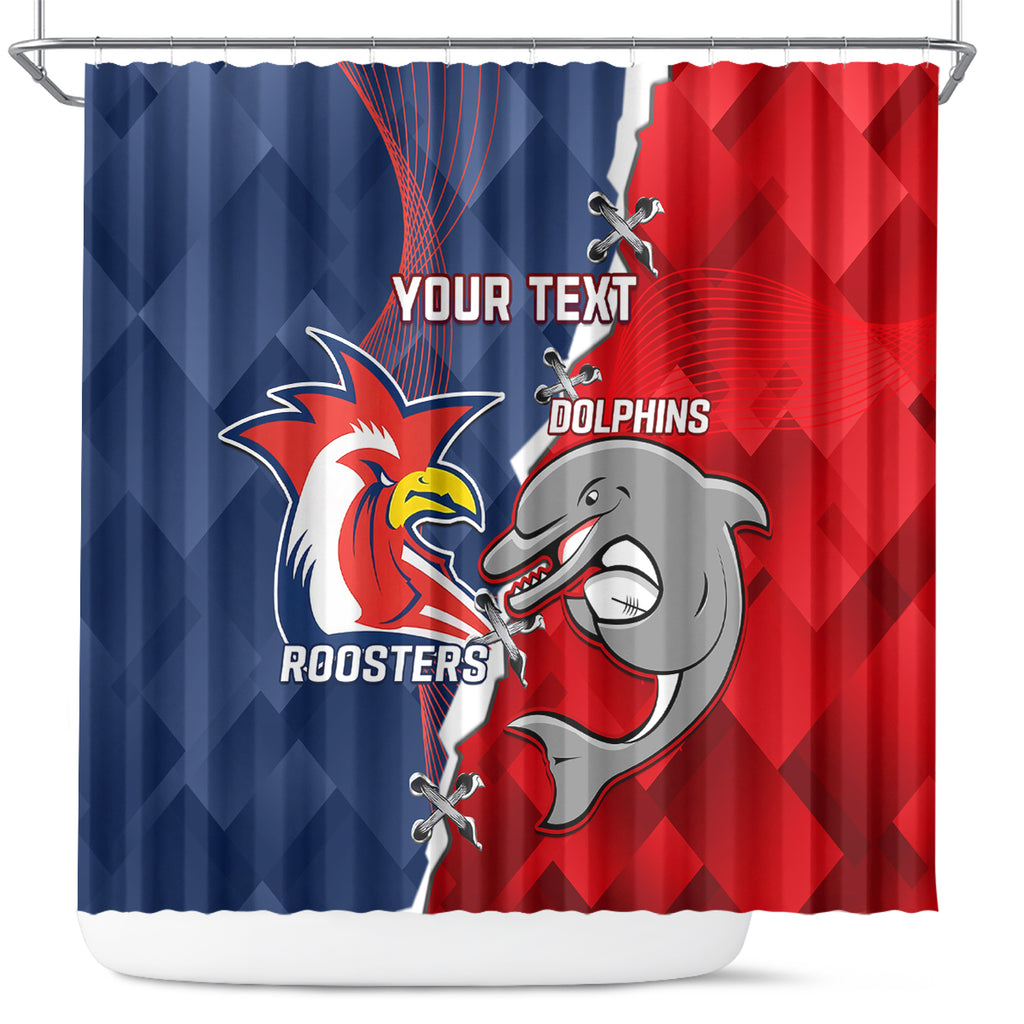 Personalised Dolphins And Roosters Rugby Shower Curtain NRL Sporty Style
