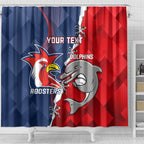 Personalised Dolphins And Roosters Rugby Shower Curtain NRL Sporty Style