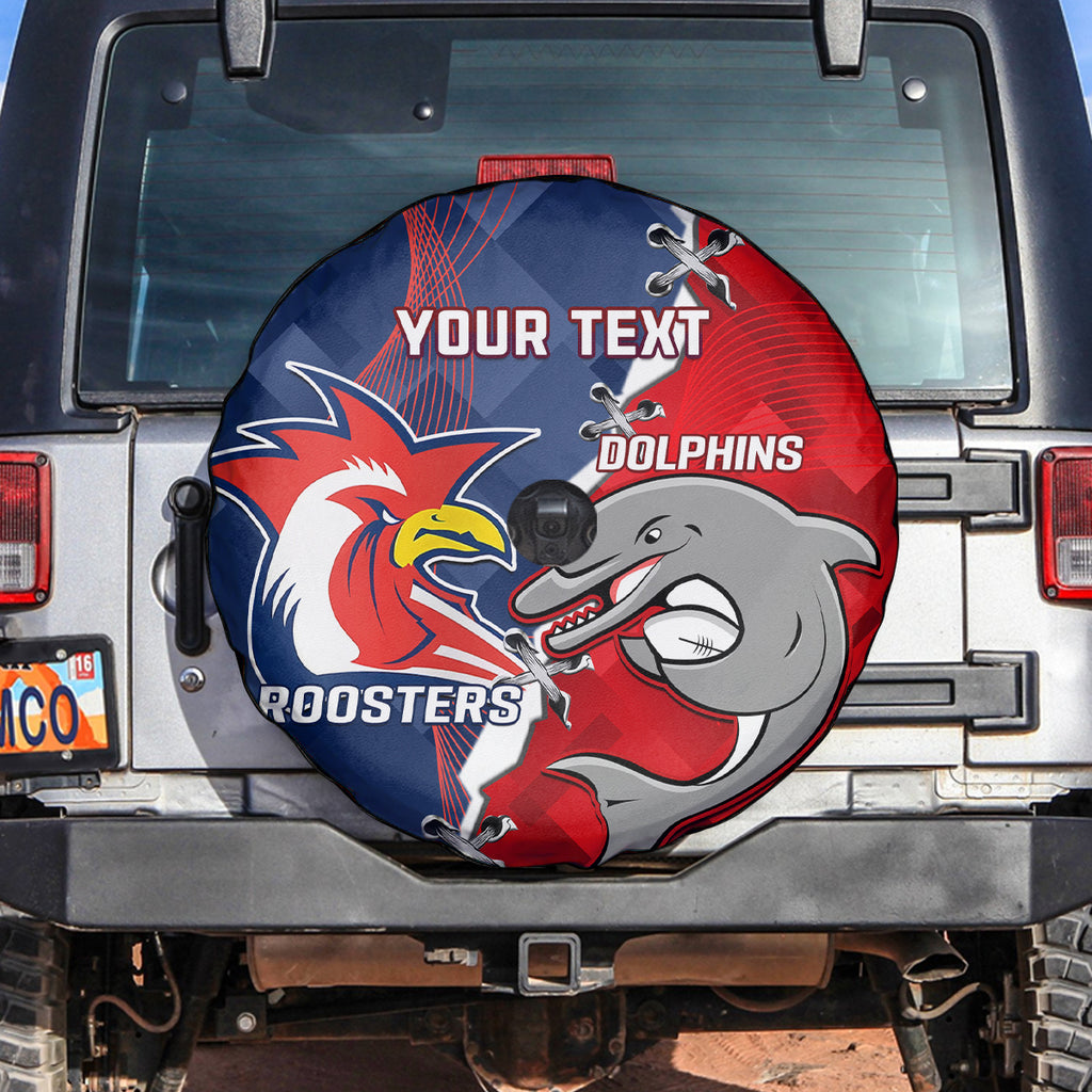 Personalised Dolphins And Roosters Rugby Spare Tire Cover NRL Sporty Style