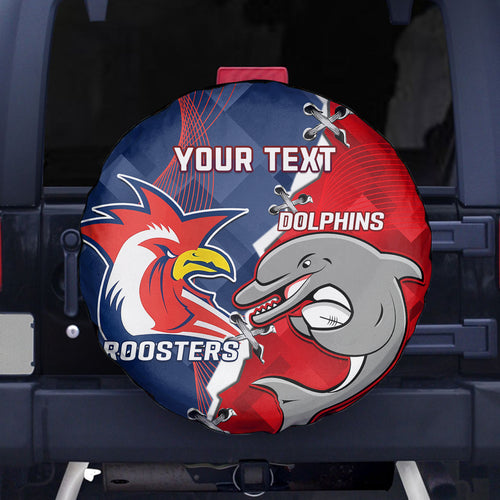 Personalised Dolphins And Roosters Rugby Spare Tire Cover NRL Sporty Style