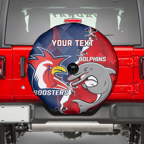 Personalised Dolphins And Roosters Rugby Spare Tire Cover NRL Sporty Style